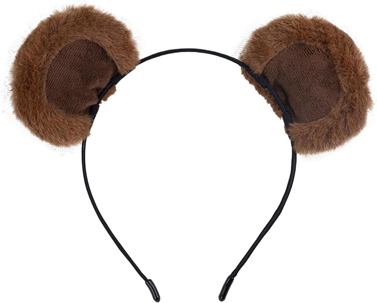 Beer Oor Haarband - Pluche Hoofdband - Feestkostuum Accessoire - Afneembaar en Wasbaar - 20 x 17 cm - Bruin