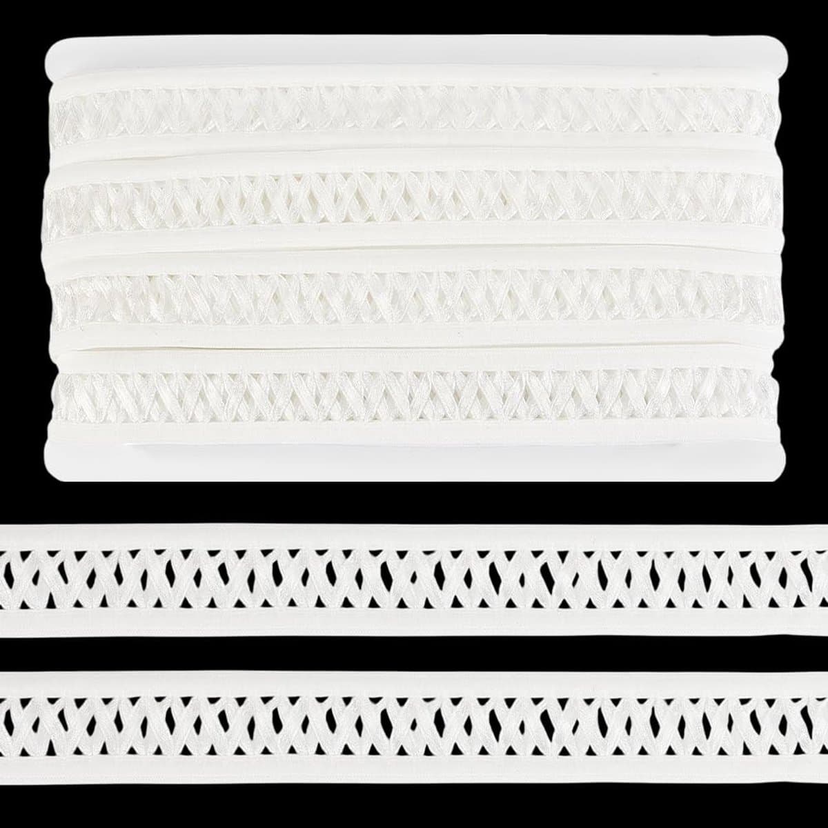 JHUBERS- Elastische Rand 20 m - Witte Mesh Vlechtrand - Elastische Knooplussen - Decoratief Lint - Voor Doe-Het-Zelf Naaien - 25 mm Breed