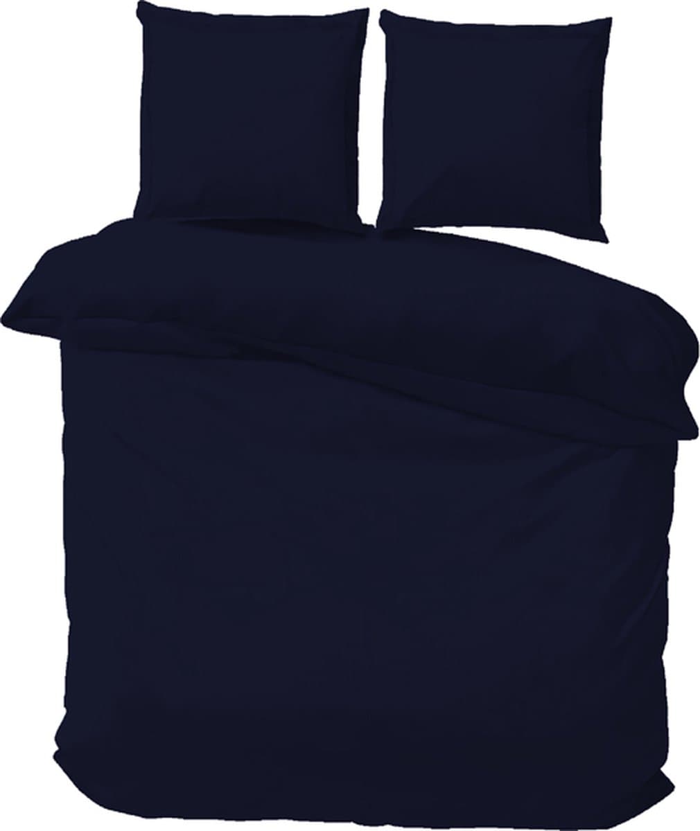 iSleep Satijn Katoen Dekbedovertrek Uni - Eenpersoons - 140x200/220 cm - Donker Blauw