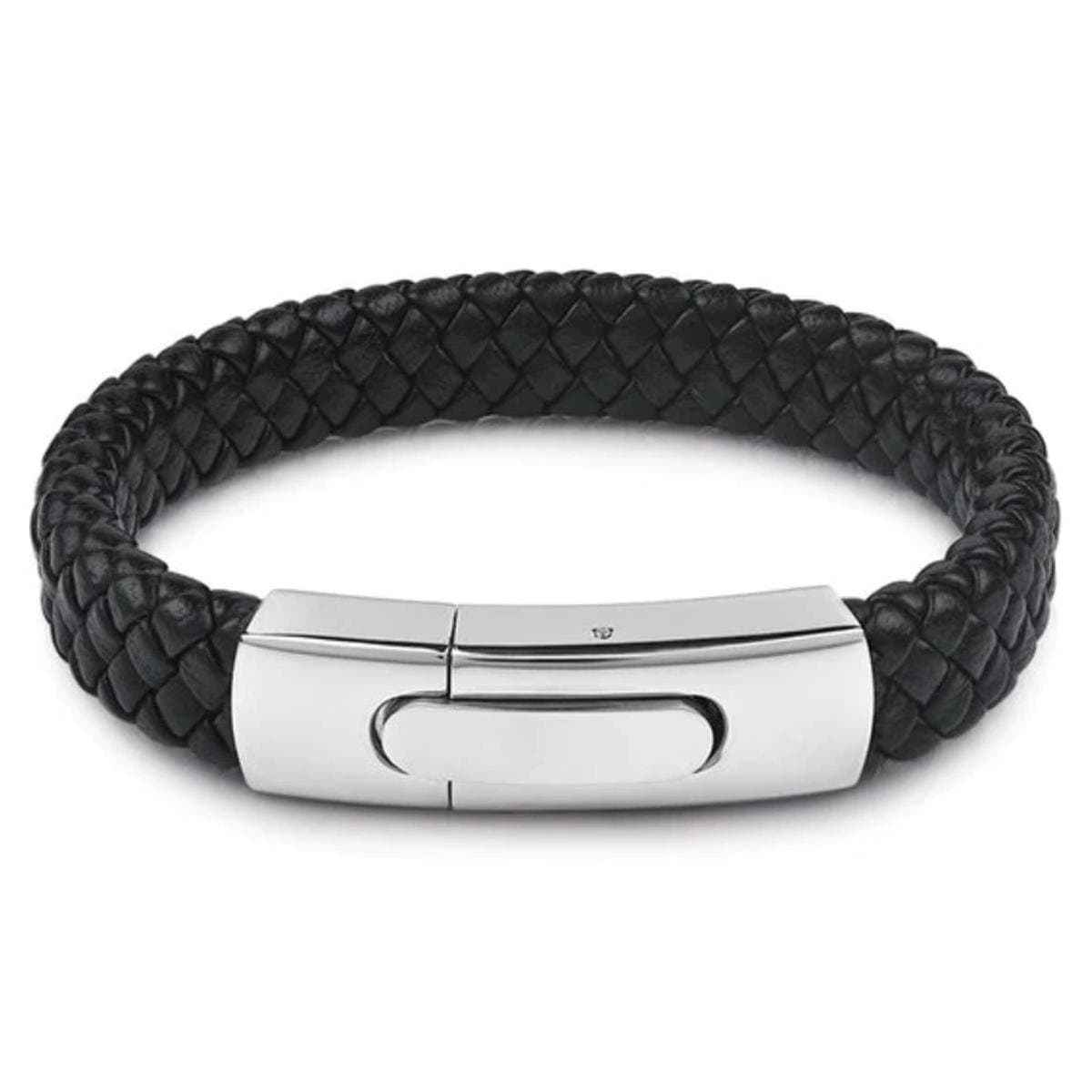 Victorious Handgevlochten Leren Armband Heren – Zwart Leer en Zilveren Sluiting -Zwart/Zilver – 22cm