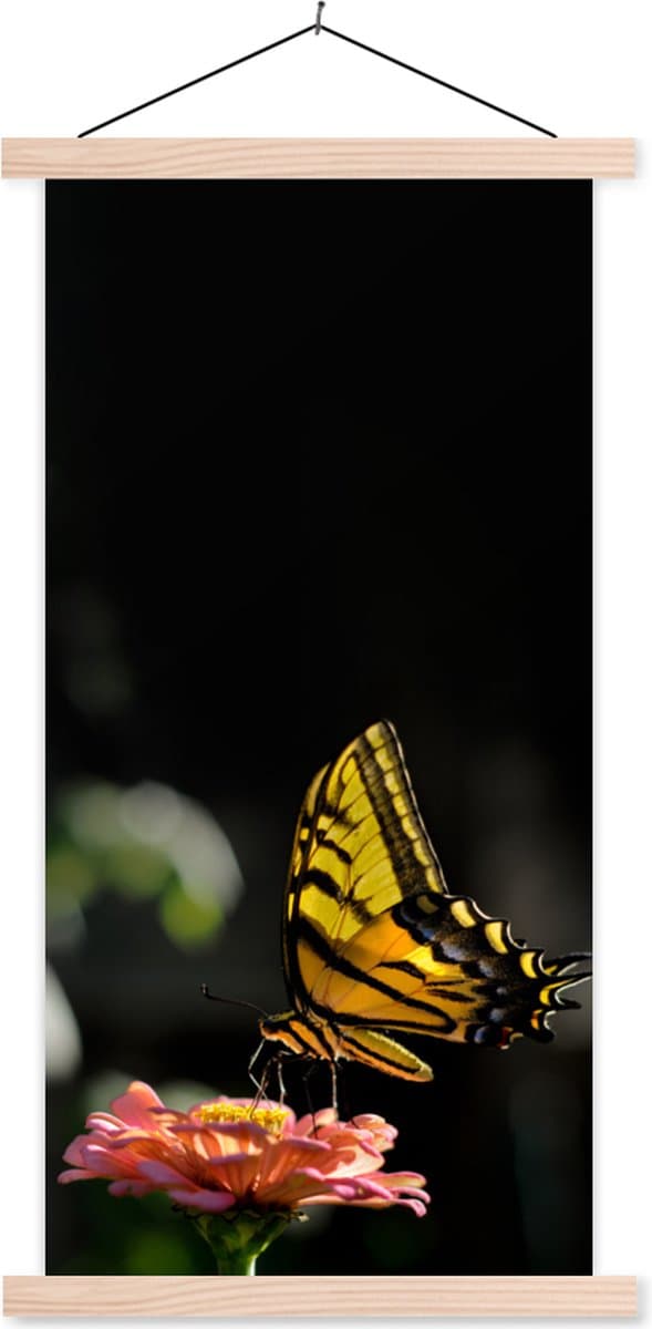 Posterhanger incl. Poster 40x80 cm - Schoolplaat - Vlinder - Botanisch - Bloem - Textielposter - Blanke latten