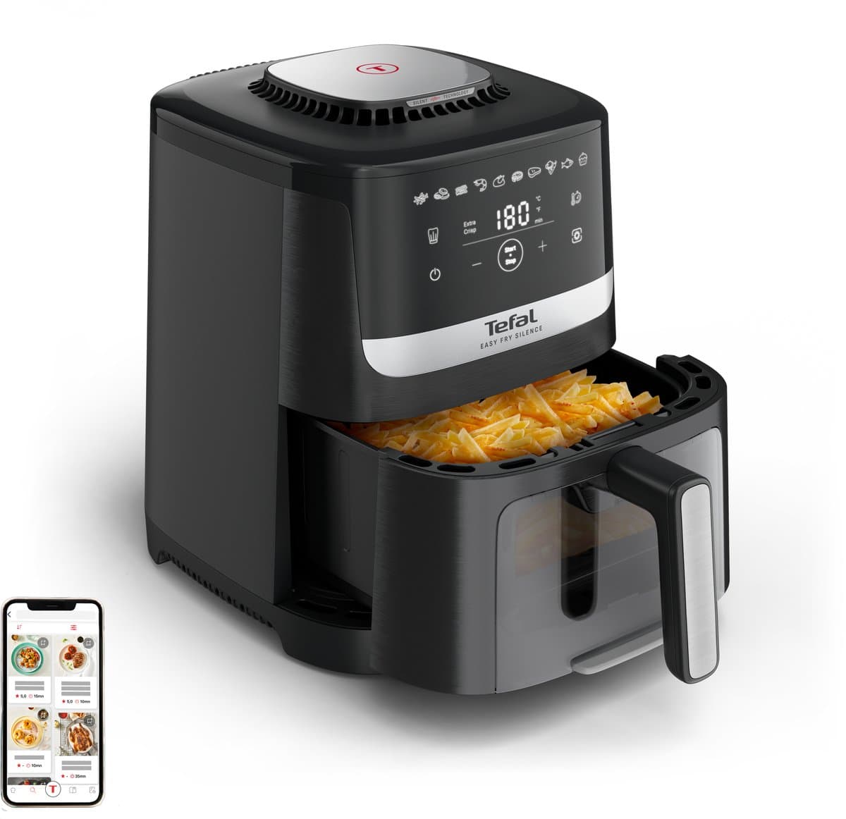 Tefal Easy Fry Silence EY5568 EY5568 5L stille airfryer met kijkvenster