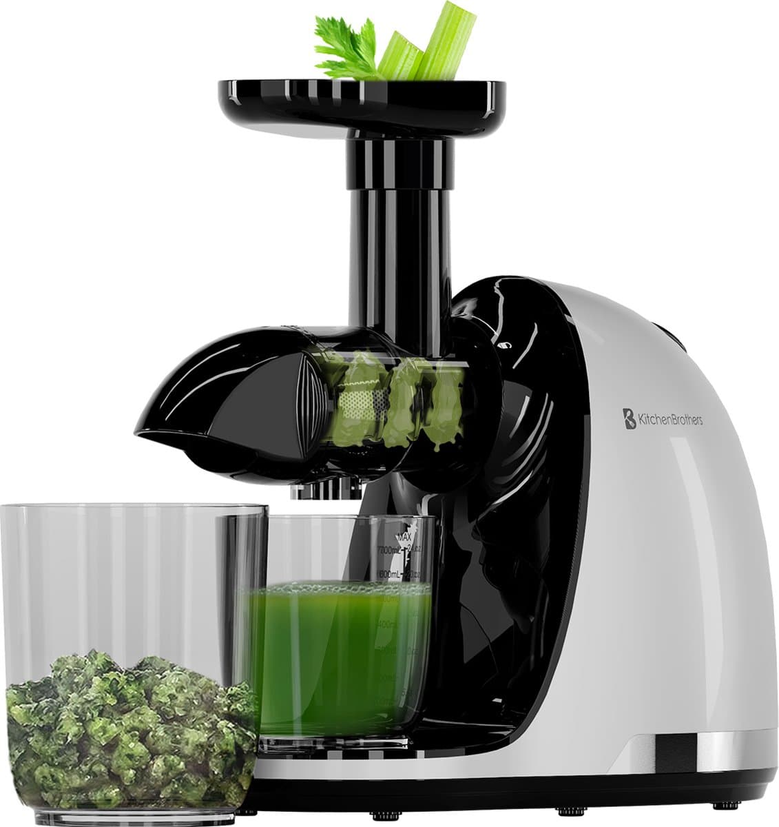 KitchenBrothers Slowjuicer - PFAS-Vrij - Juicer - Sapcentrifuge - Groenten en Fruitpers - 700ml - Met Pulpreservoir - Juice Maker - Wit