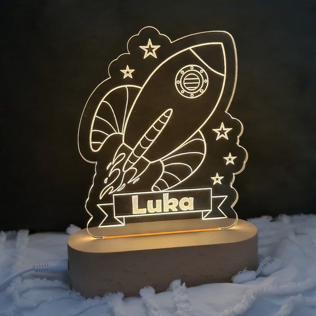 Raketlamp met naam - nachtlamp - ruimte - cadeau - gepersonaliseerd