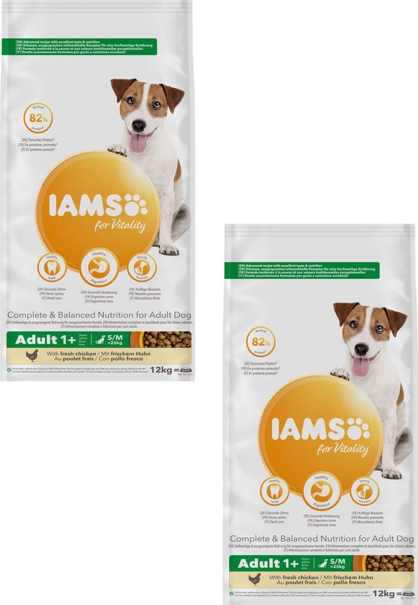 Iams Dog Adult Small/Medium - Hondenvoer - 2 x Kip 12 kg 1 - 7 Jaar