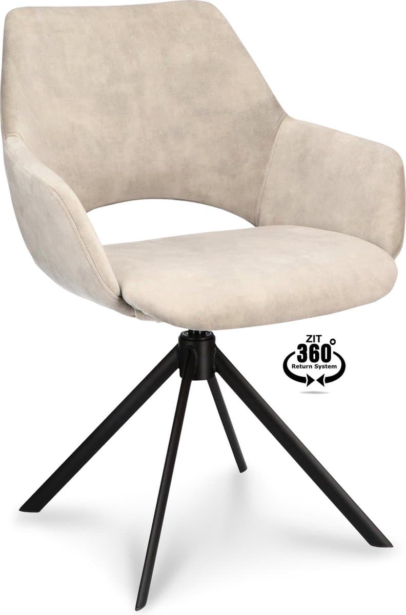 Icon Living - Armstoel Atlas - Velours Adore Oyster - Poot Zwart 360° Return-system