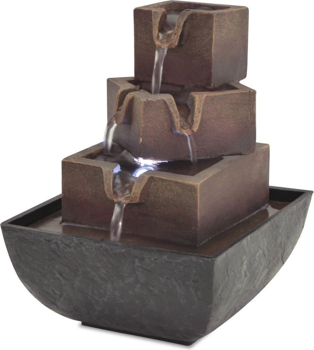 vidaXL Binnenfontein met LED-verlichting - Polyresin, grijs en bruin, 13,5 x 13,5 x 17,5 cm