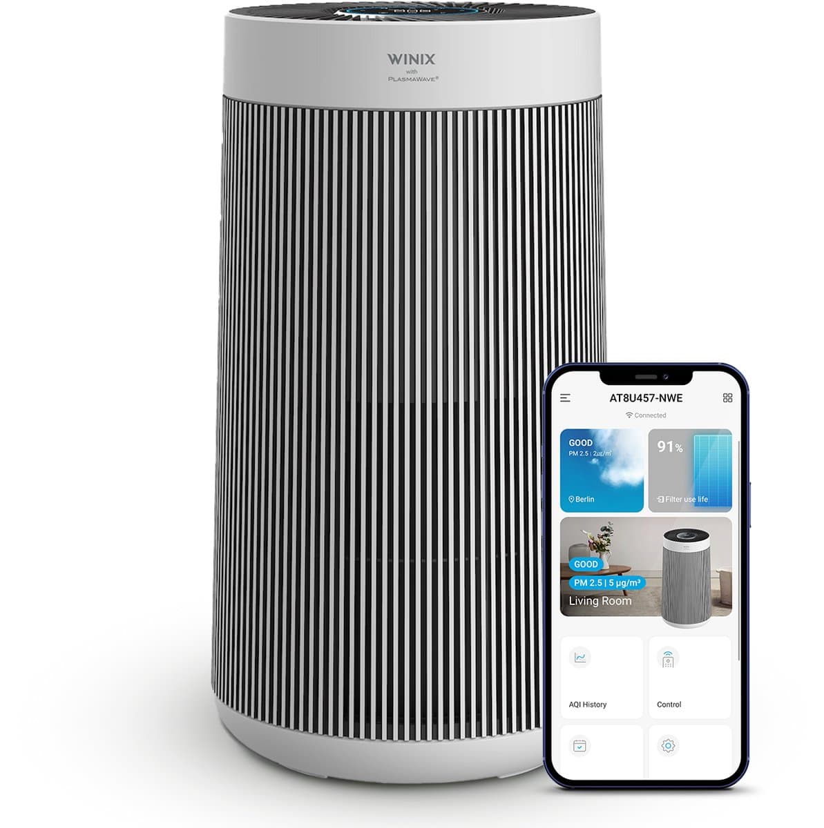 Winix T800 Wifi - Slimme Luchtreiniger met vervangbaar 3-in-1 Hepa filter + PlasmaWave Technologie - Cadr 500m³ p/u en tot 120m² - Getest en Gecertificeerd op Hooikoorts, Allergie en Fijnstof - Winix Smart App, Google Assistant, Amazon Alexa