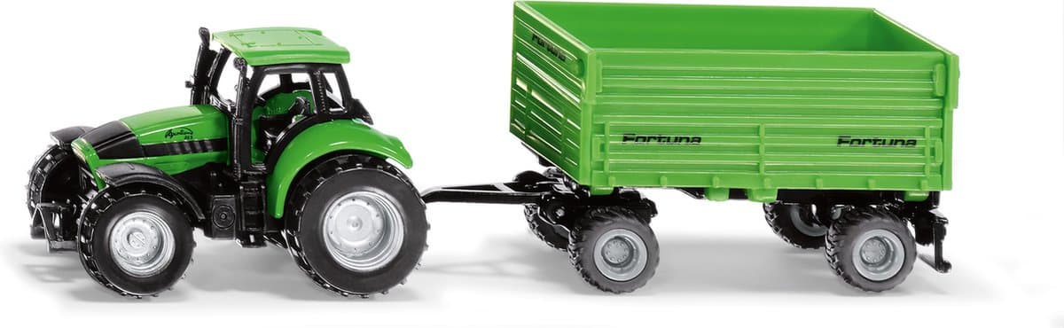 Siku Deutz AgroTron tractor met Fortuna trailer - Groen, metaal/kunststof