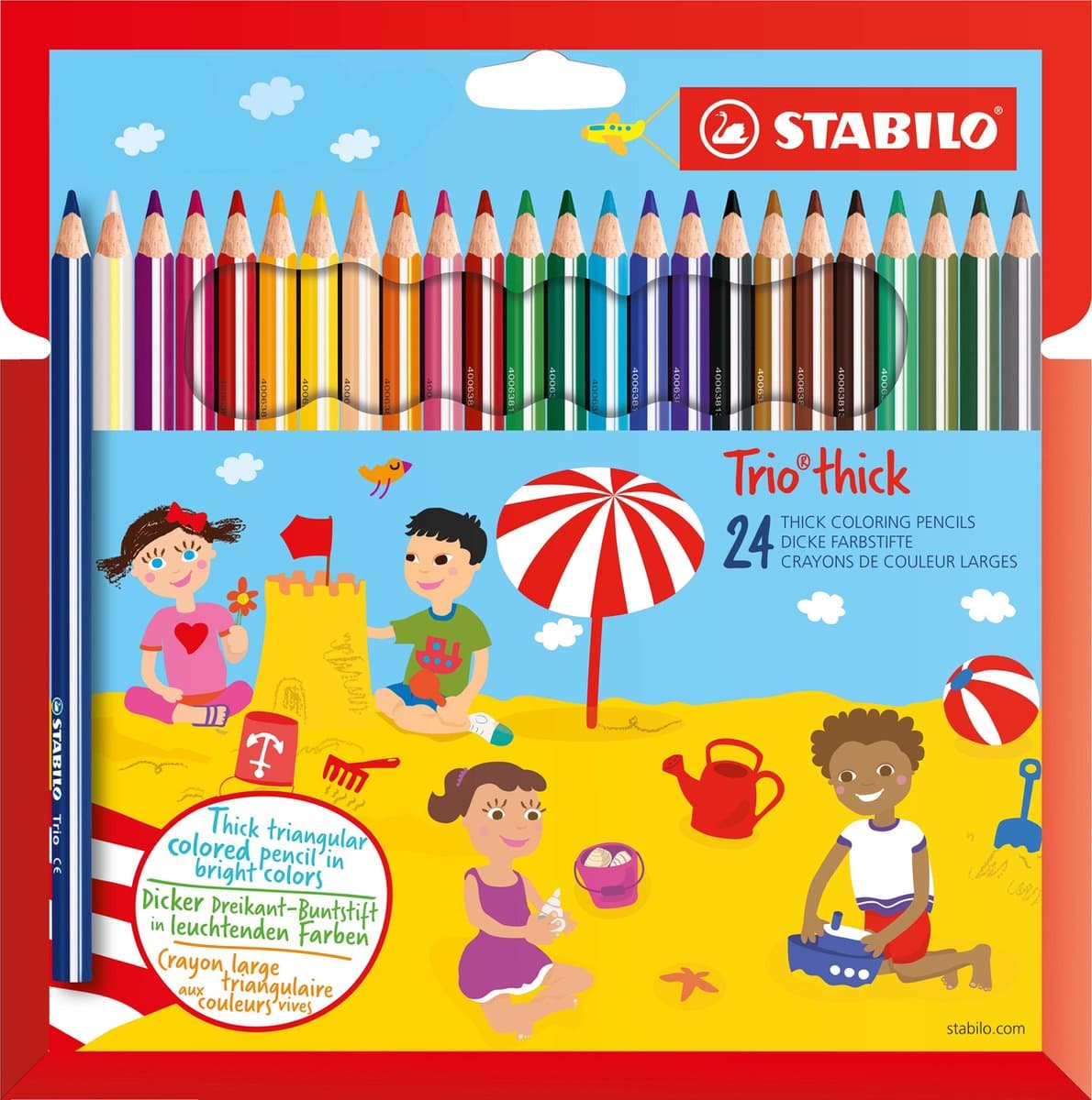 STABILO Trio Thick - Driekantig Kleurpotloden Met Extra Dikke Kern 4,2 mm - Etui Met 24 Kleuren