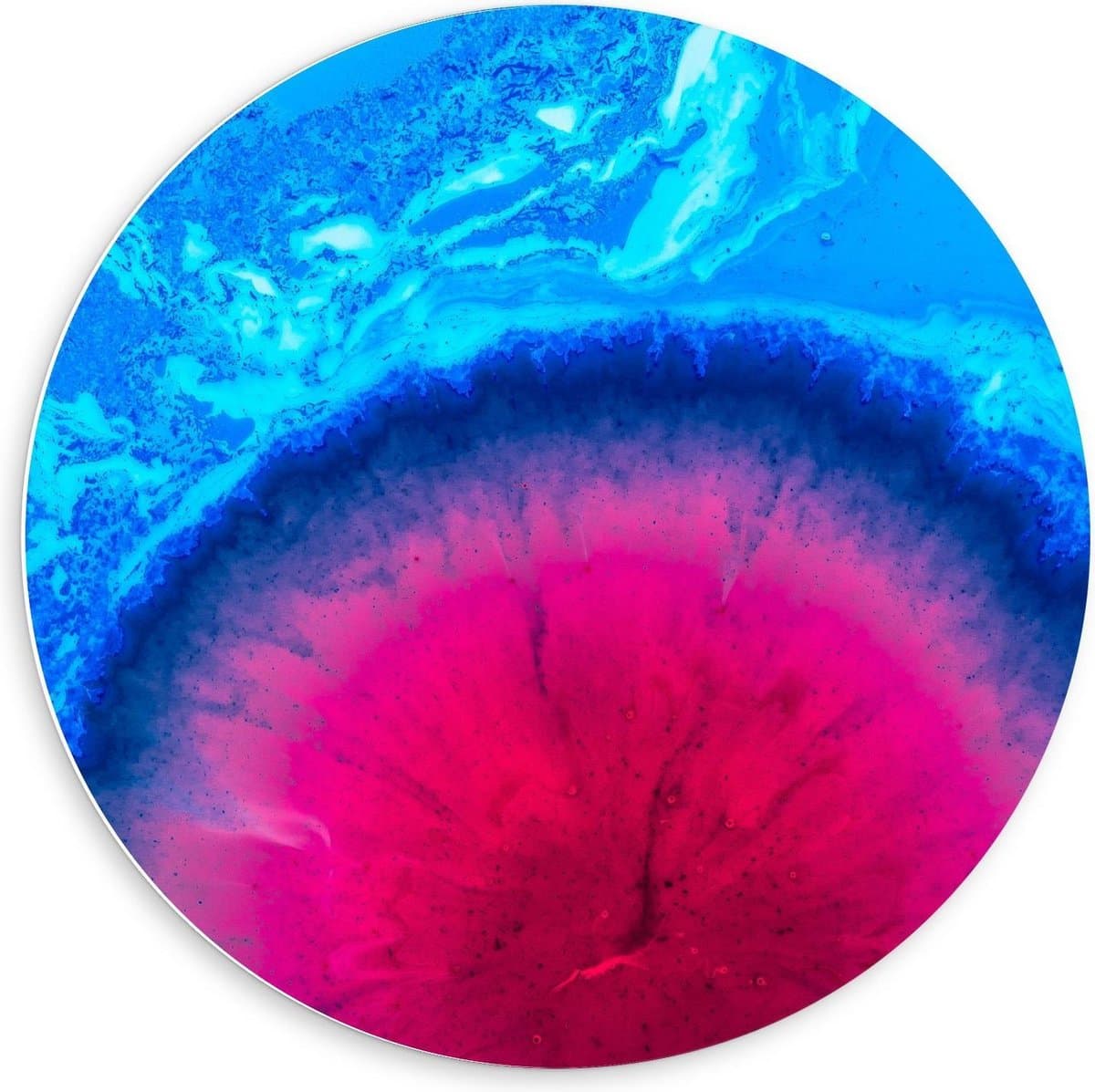 Forex Wandcirkel - Roze/Blauwe Verf - 60x60cm Foto op Wandcirkel (met ophangsysteem)