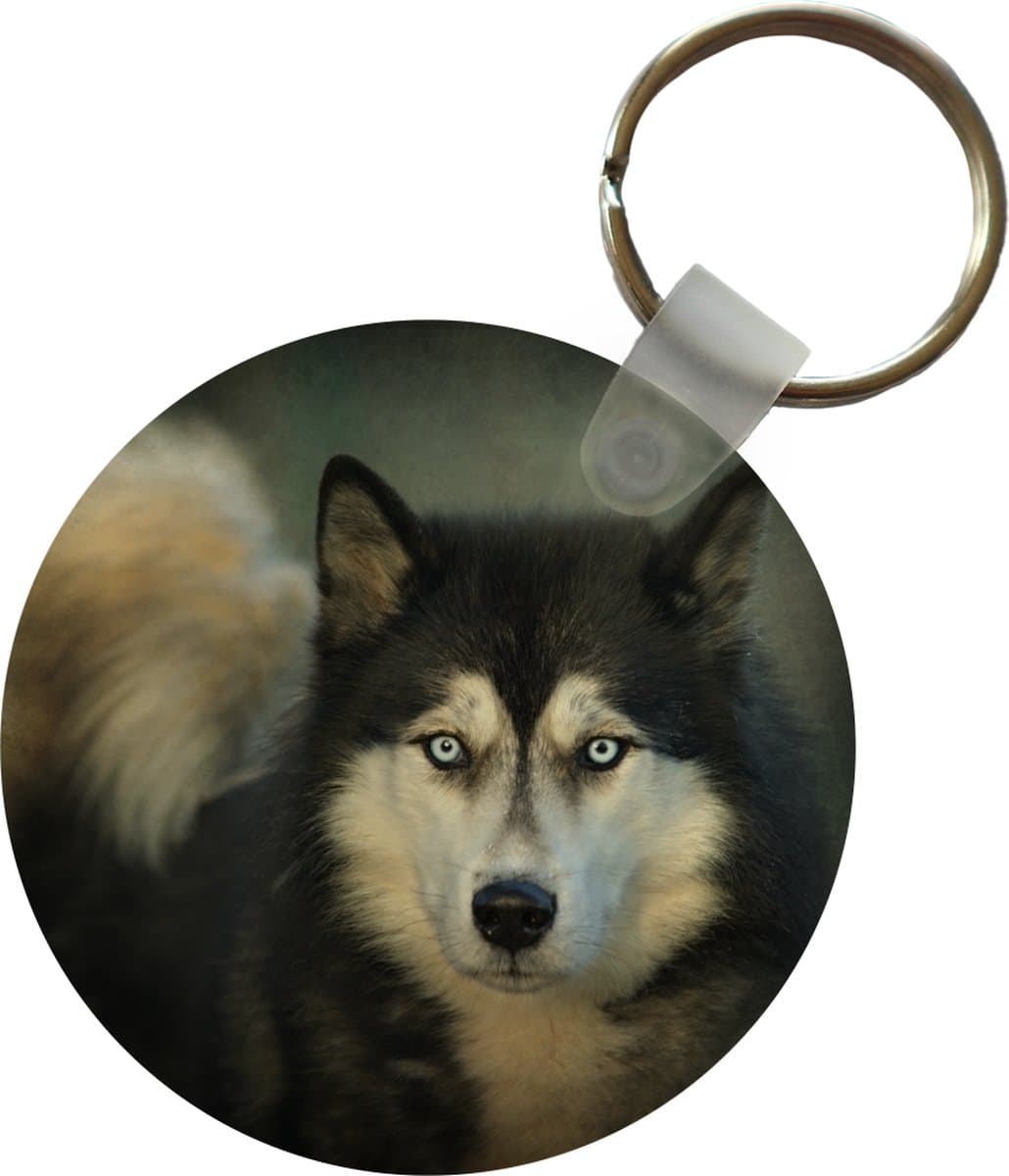 Sleutelhanger - Husky kijkt in camera - Plastic - Rond - Uitdeelcadeautjes