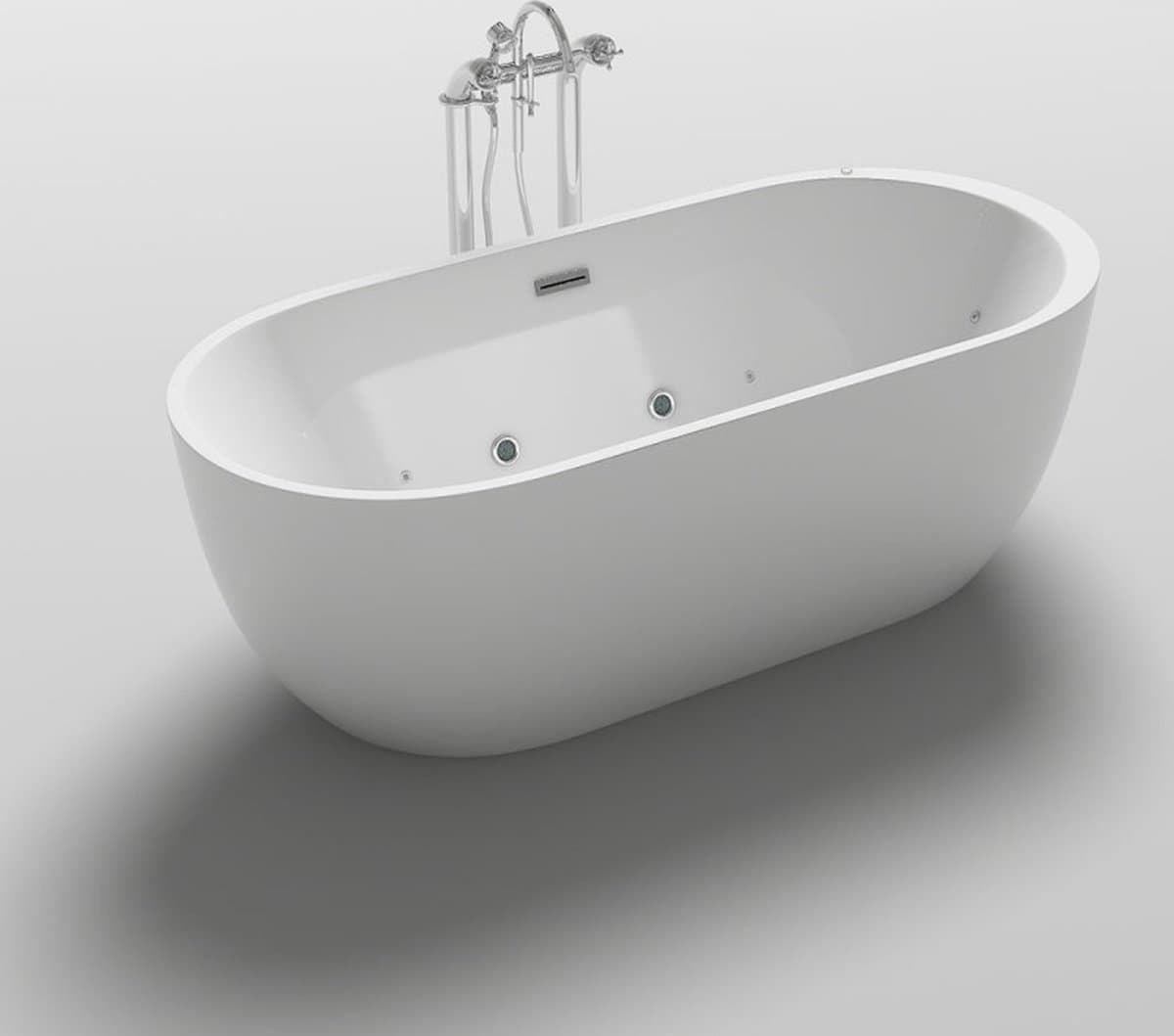 Vrijstaand Whirlpool Bubbel Bad Banjo 170X80CM. Kant En Klaar VRIJSTAAND BAD Met WHIRLPOOL & BUBBELBAD Functie. Uniek Model. Wit. IJzersterk en Lichtgewicht. Vrijstaand Whirlpoolbad 170X80