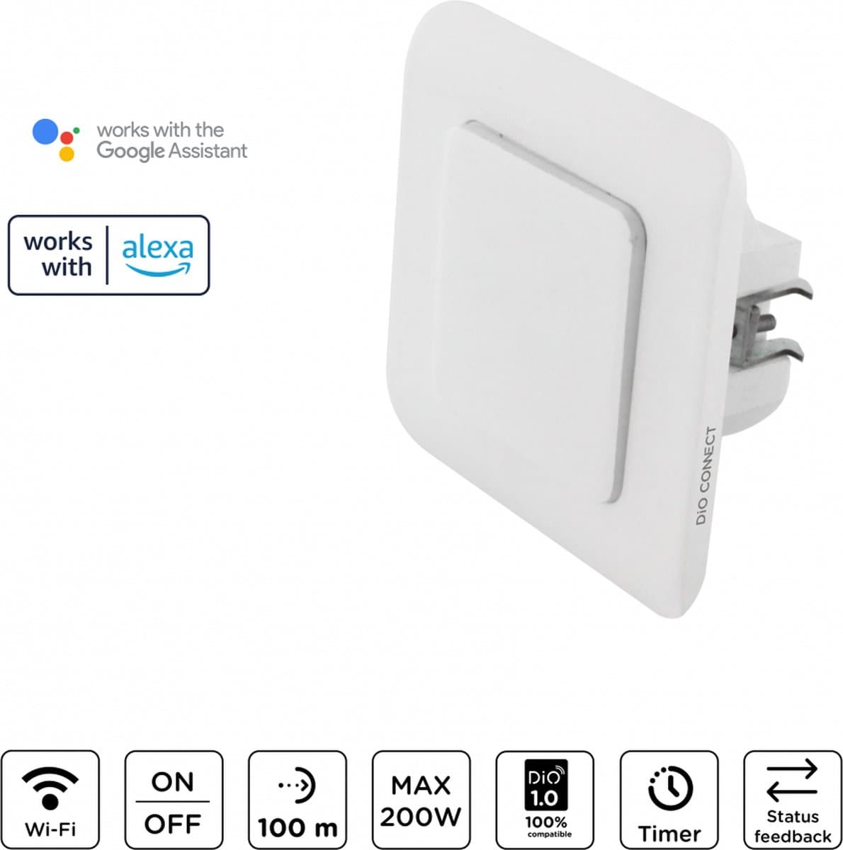 DiO REV-LIGHT - Slimme Wifi schakelaar - WiFi + 433,92Mhz DiO 1.0 - Werkt met Alexa en Google Home