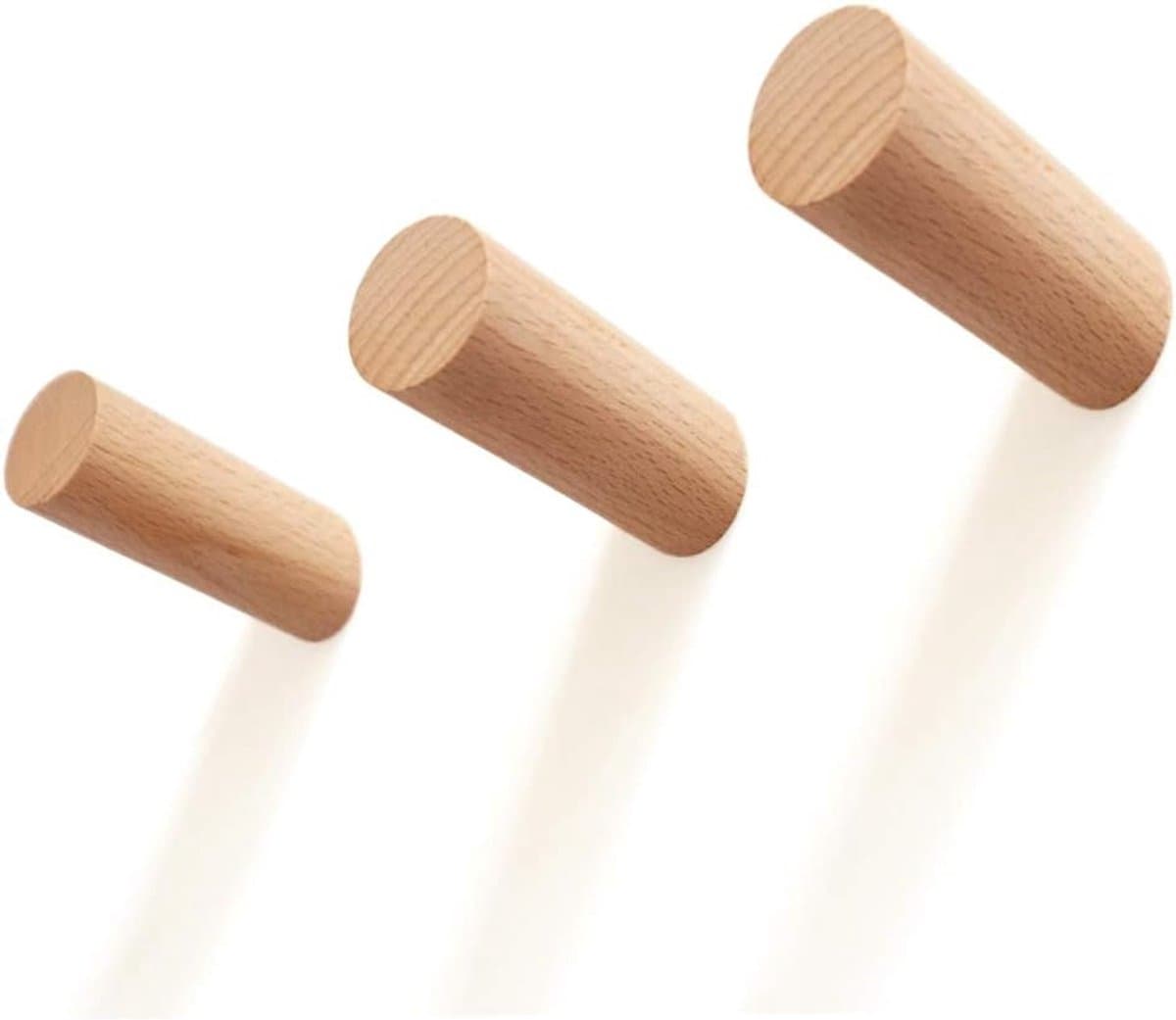 Houten Kapstok Haken - Muur Hangers - Opbergen Jassen - Handgemaakt Beuken - 3 x 8 cm - Natuurlijk Hout