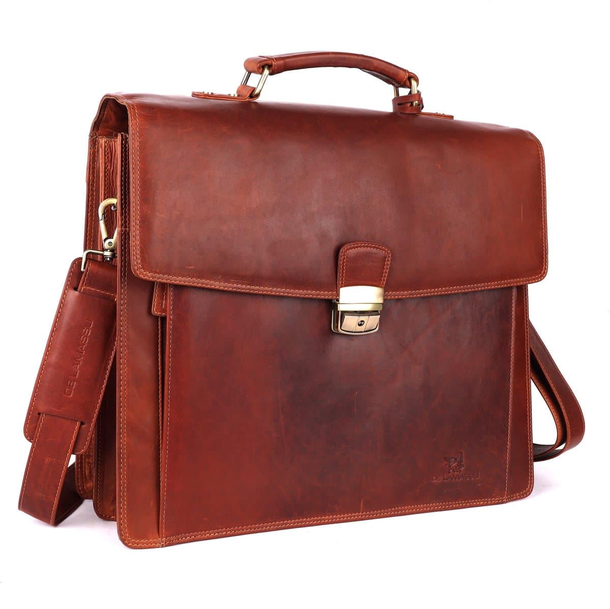 DE LAMASSU® (Axel) Leren Aktetas 17 Inch – Trolleyband – Luxe Business Laptoptas Unisex – Geschenkverpakking