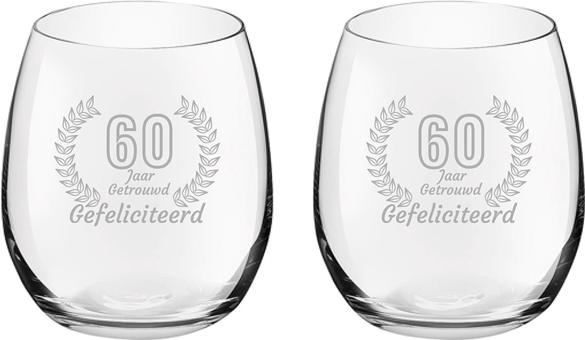 Gegraveerde set Drinkglazen 39cl Gefeliciteerd 60 jaar getrouwd