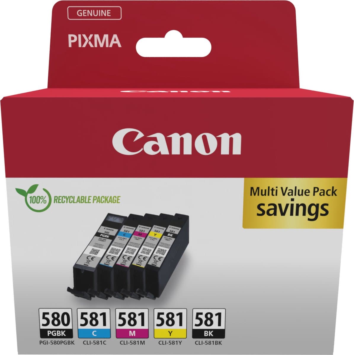 Canon 2078C007 inktcartridge, 5 stuks, origineel zwart, blauw, cyaan, magenta, geel