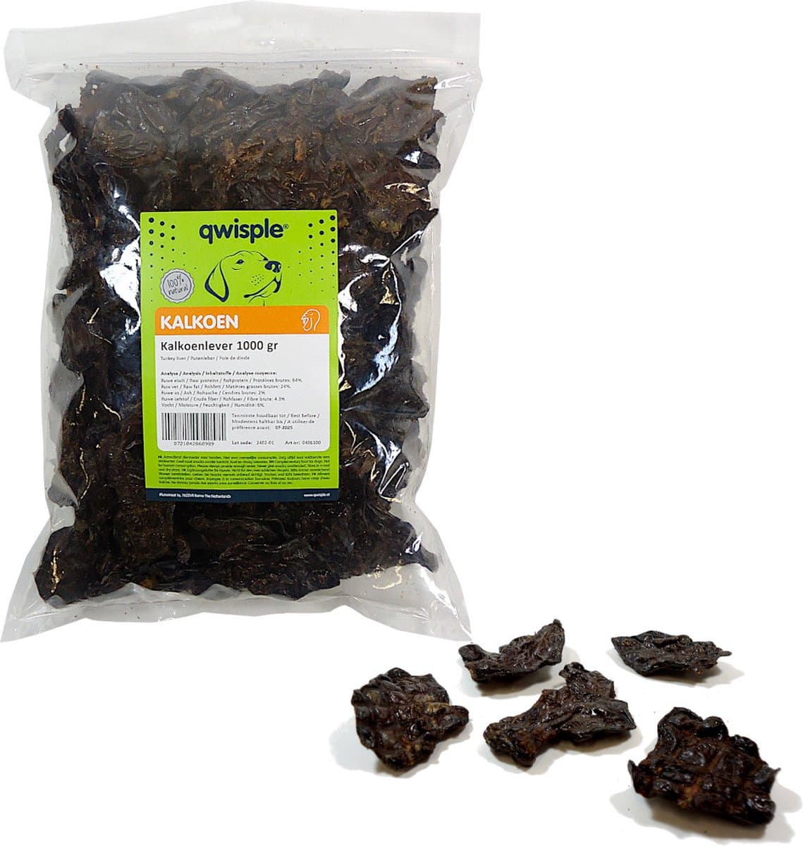 Qwisple Kalkoenlever - Hondensnacks Gedroogd Kalkoen - 1000 gr