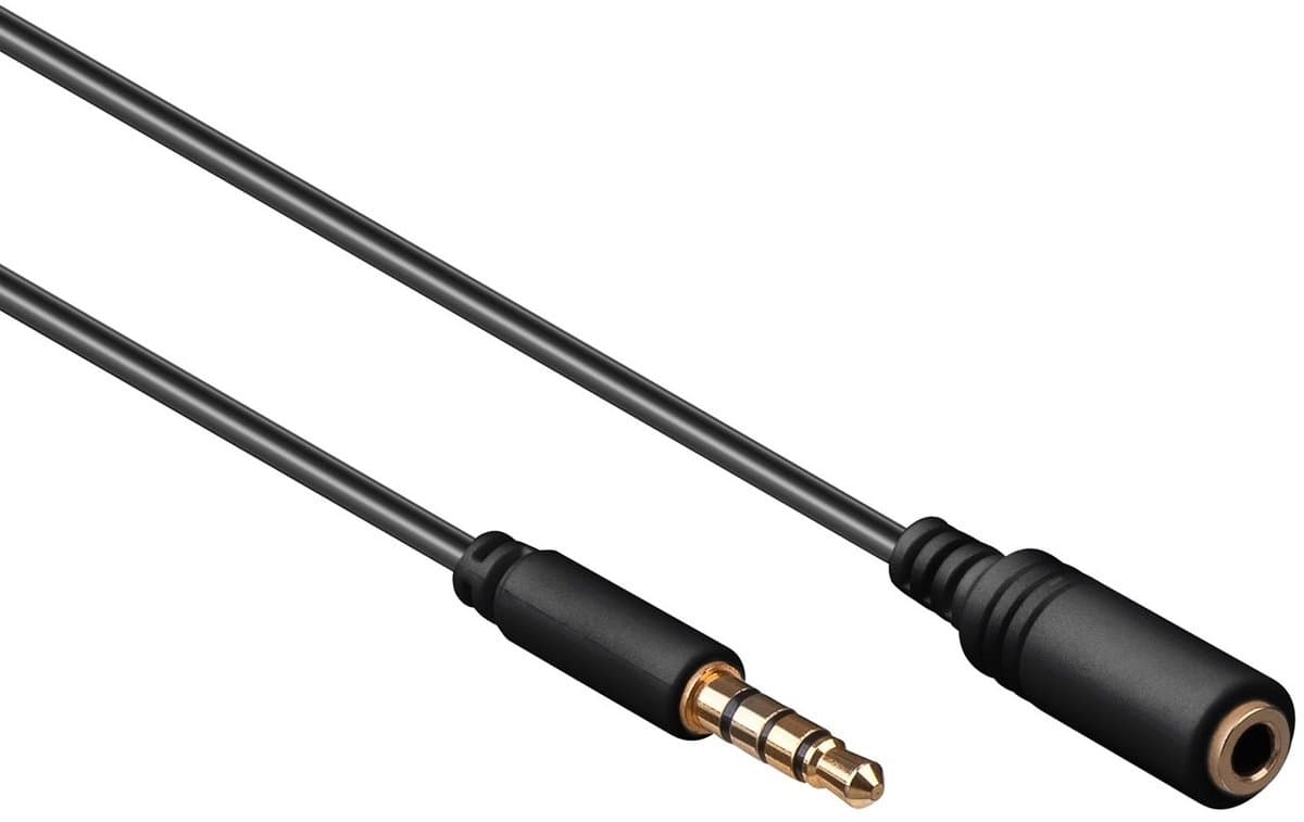 3,5mm Jack 4-polig audio slim verlengkabel AWG28 / zwart - 2 meter