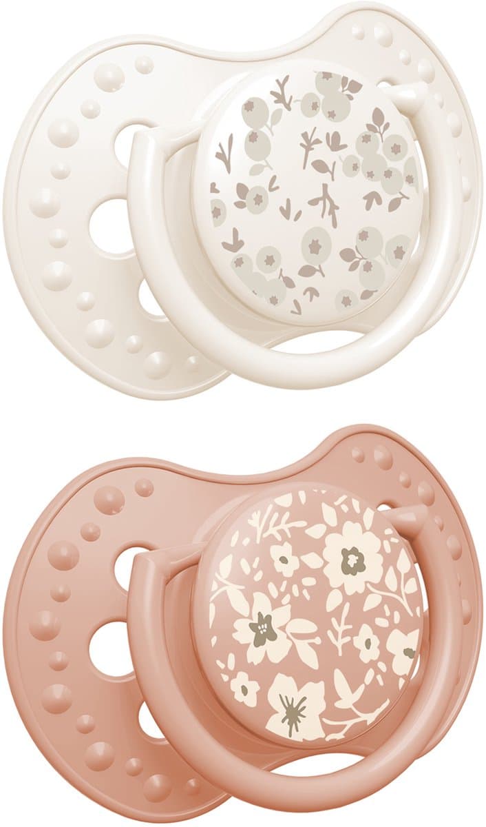 Difrax LOVI Fopspeen Dynamisch - Classy - 0 tot 6 Maanden - Blossom - Wit & Oranje - 2 Stuks