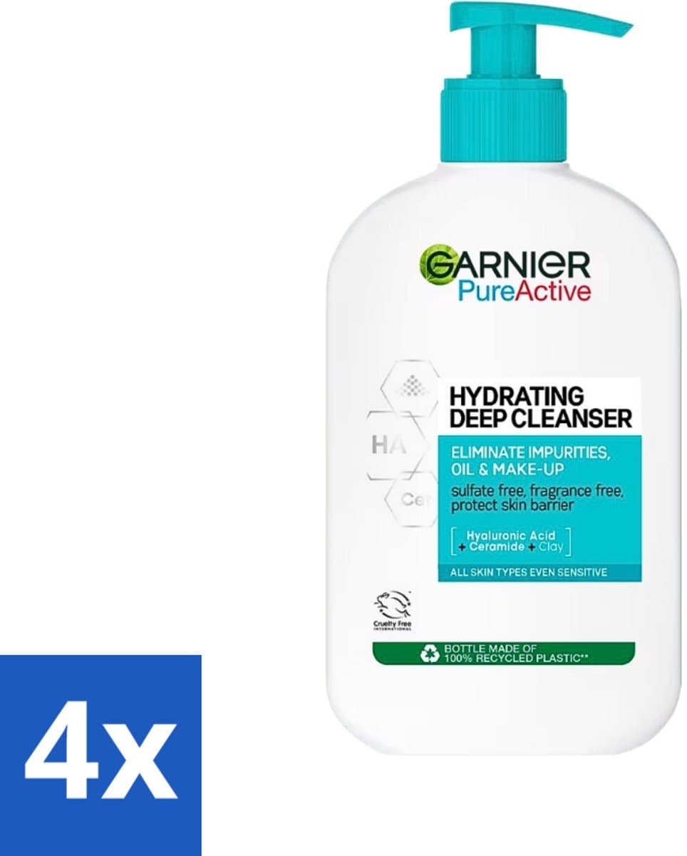 Garnier - Pure Active - Gezichtsreiniger - Hydraterend - 250 ml - Voordeelverpakking - 4 stuks