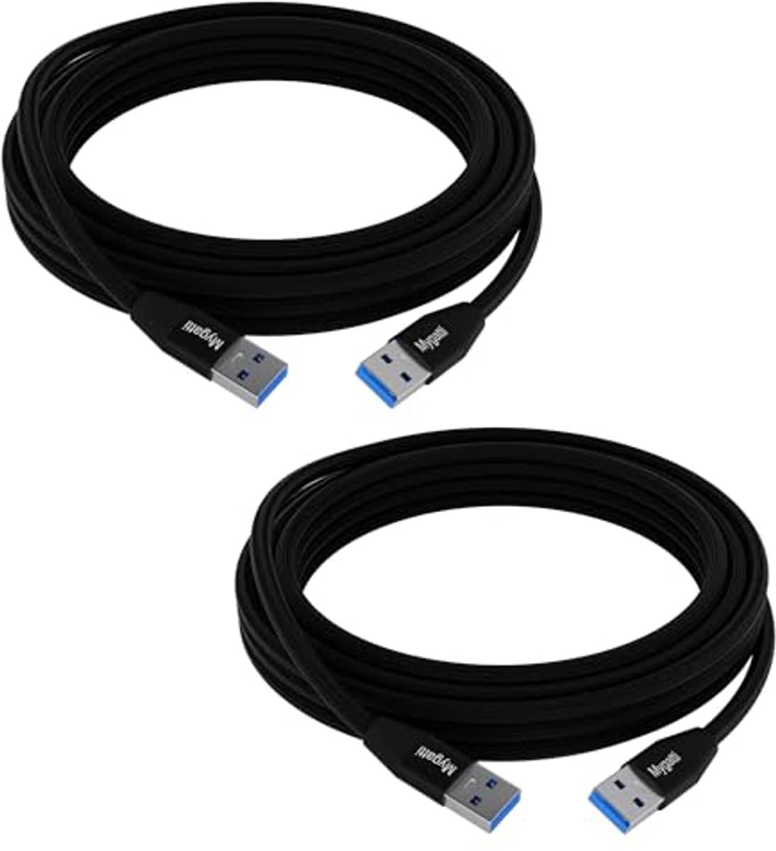 USB 3.0-kabel 0,5 meter (2 stuks) - A-stekker naar A-stekker, nylon, dubbelzijdig voor snelle gegevensoverdracht