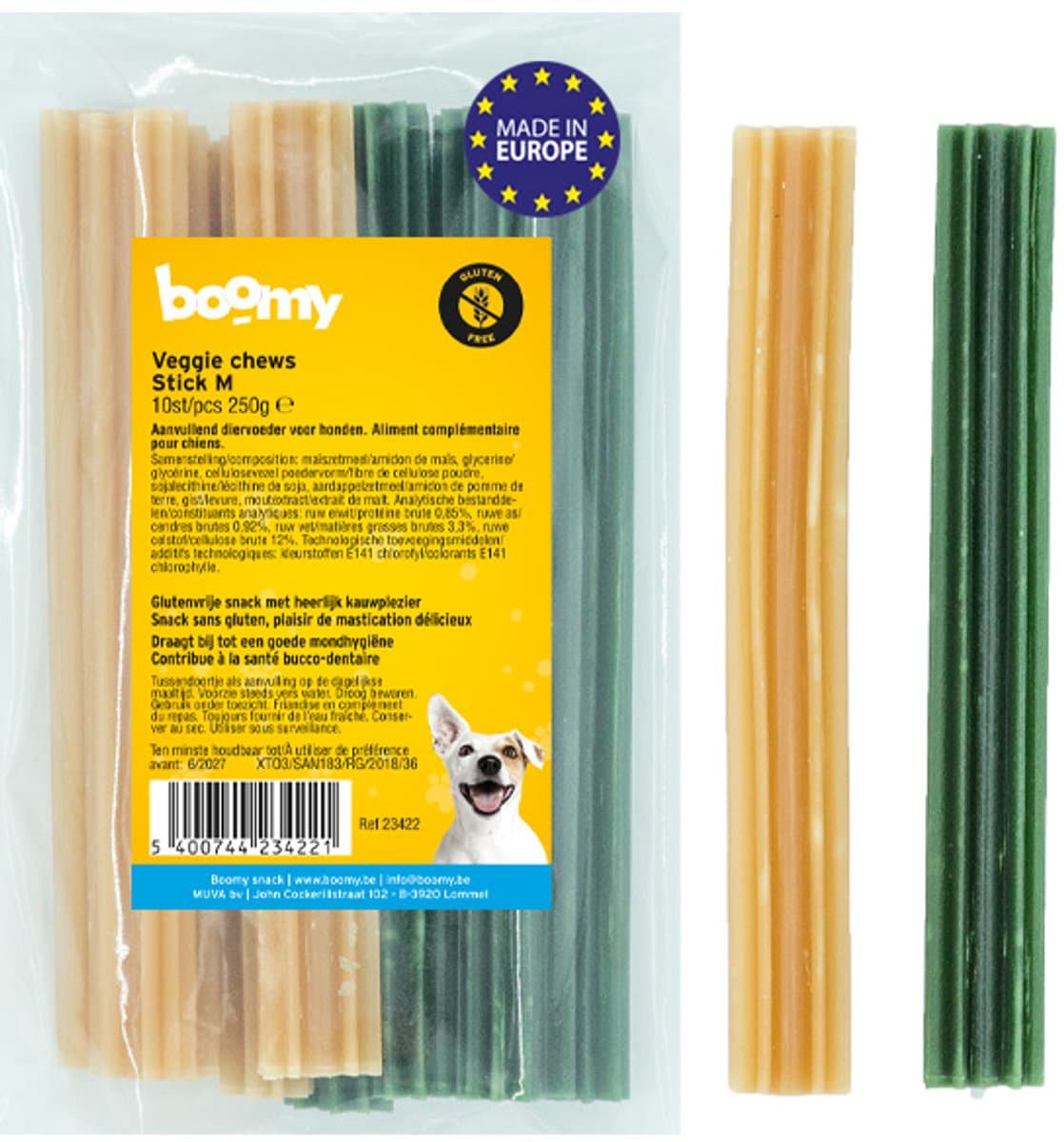 Boomy - Veggie Chews Sticks Medium – Vegetarische kauwsticks hond – Tandverzorgende hondensnacks voor middelgrote honden – 10 stuks (250g)