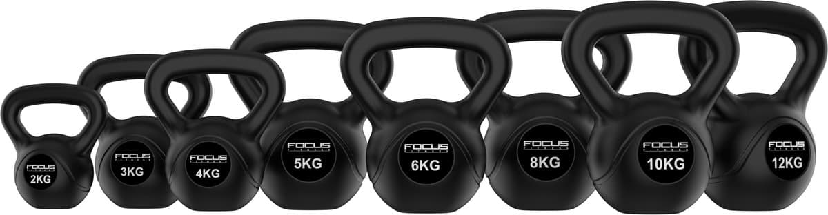 Focus Fitness - Kettlebell - Set van gewichten: 4, 6, 8 en 10 kg - Totaal: 28 kg - PVC