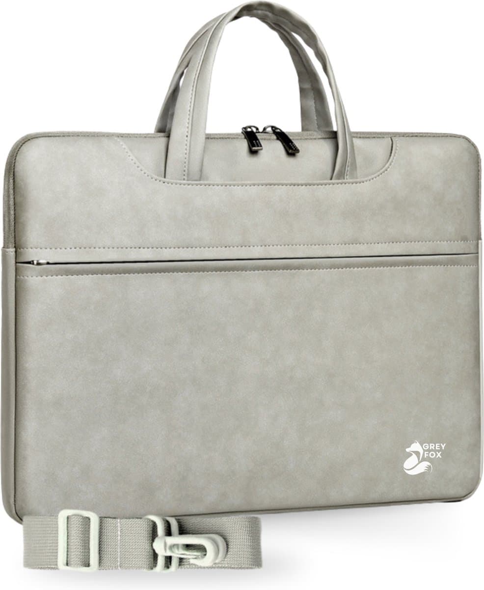Grey Fox PU Leren Laptophoes 14 inch - Laptoptas - Macbook / IPad / Thinkpad - Sleeve met Ritssluiting - Kofferinsteek - Incl. Schouderband - Beige