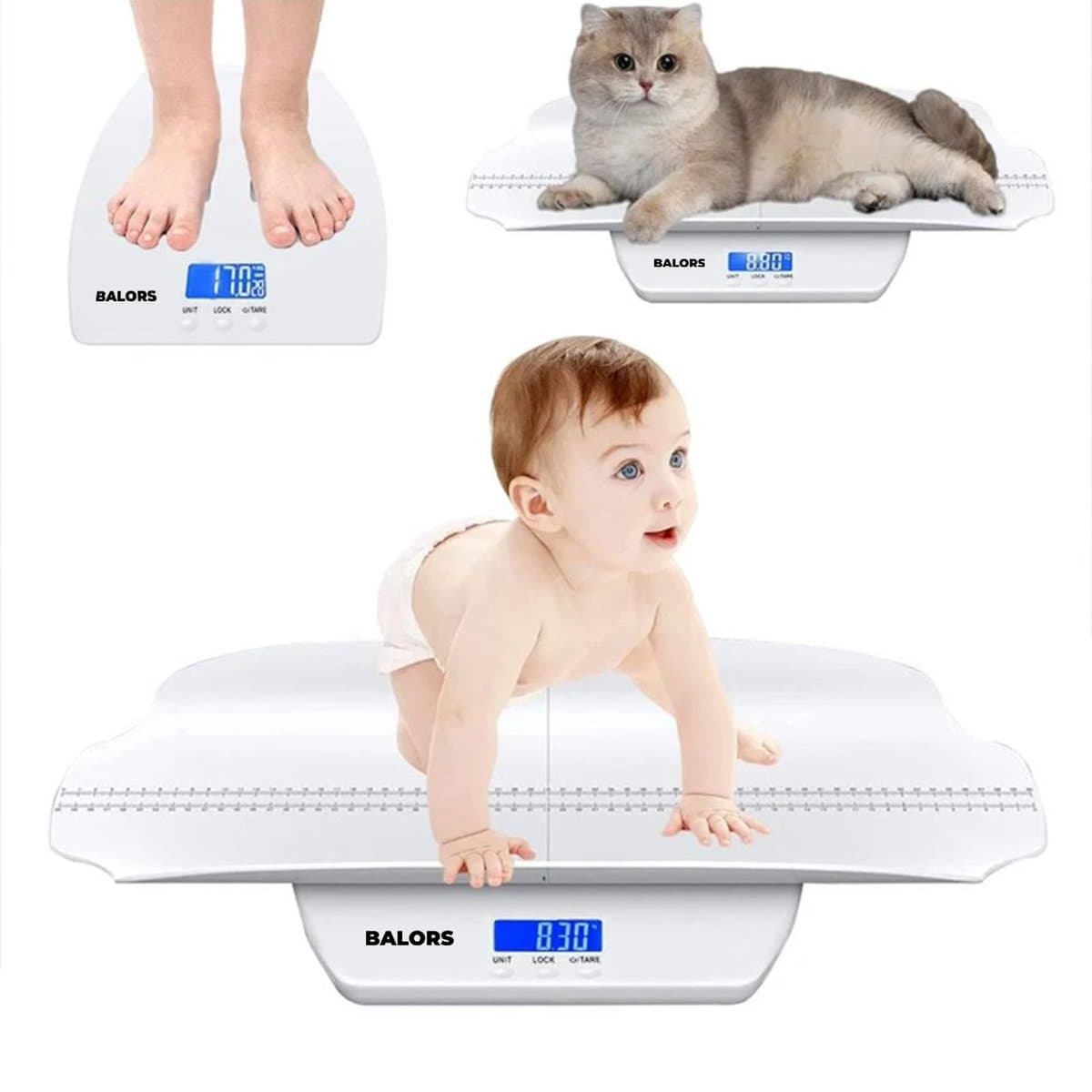 BALORS® Baby weegschaal - Dierenweegschaal - 5 gr nauwkeurig - Extra groot platform - Ideaal voor Baby's, Honden & Kleine Huisdieren - Personenweegschaal - Digitale weegschaal - LCD Display - Tot 100 kg