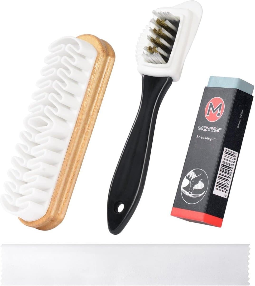GELLDG Schoenborstelset - 4 stuks - Suède borstel - Multifunctionele leerborstel - Schoenborstel met messing borstelharen - Met gum en schoonmaakdoekje - Geschikt voor suède, nubuck en fluweel