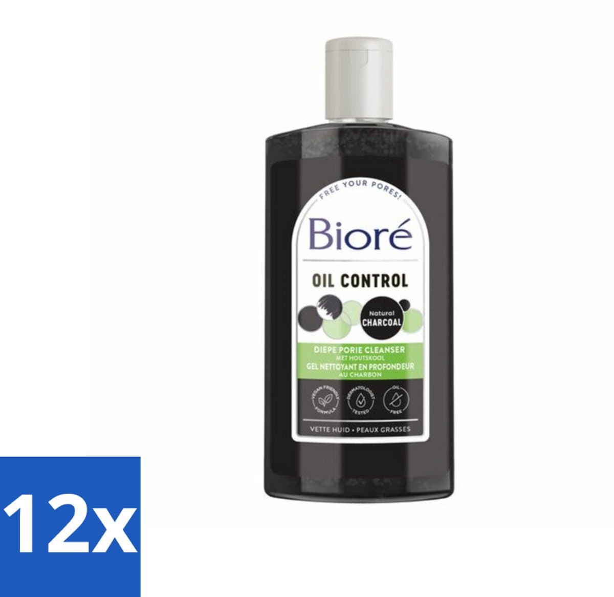 Bioré – Houtskool Reinigingsgel – Gezichtsreiniger – 200 ml - Voordeelverpakking - 12 stuks