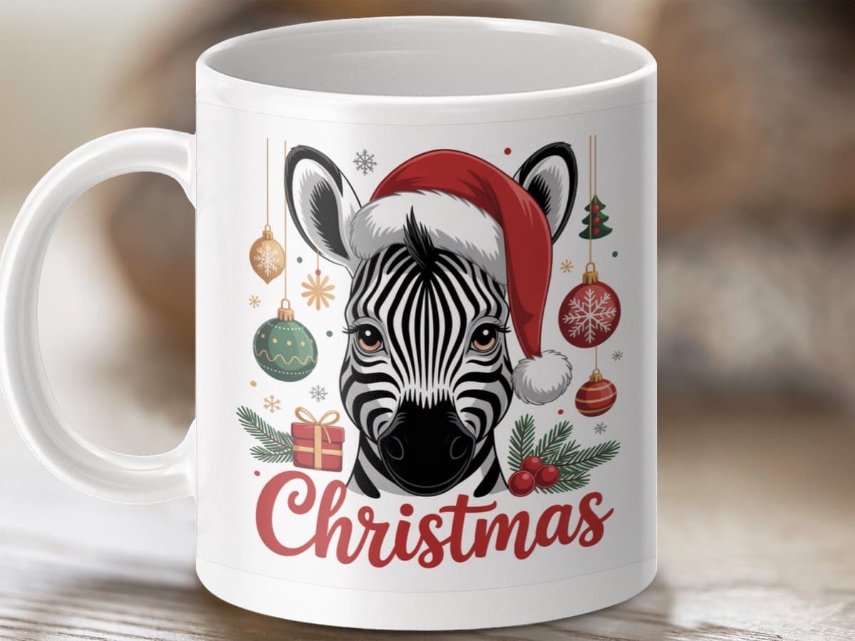 Mok Kerst Zebra, Feestdagen Mok, Nieuwjaarsgeschenk, Kerstcadeau, Zebra Mok, Cadeau Voor Haar, Kerstdecoratie, Kerst Versieringen