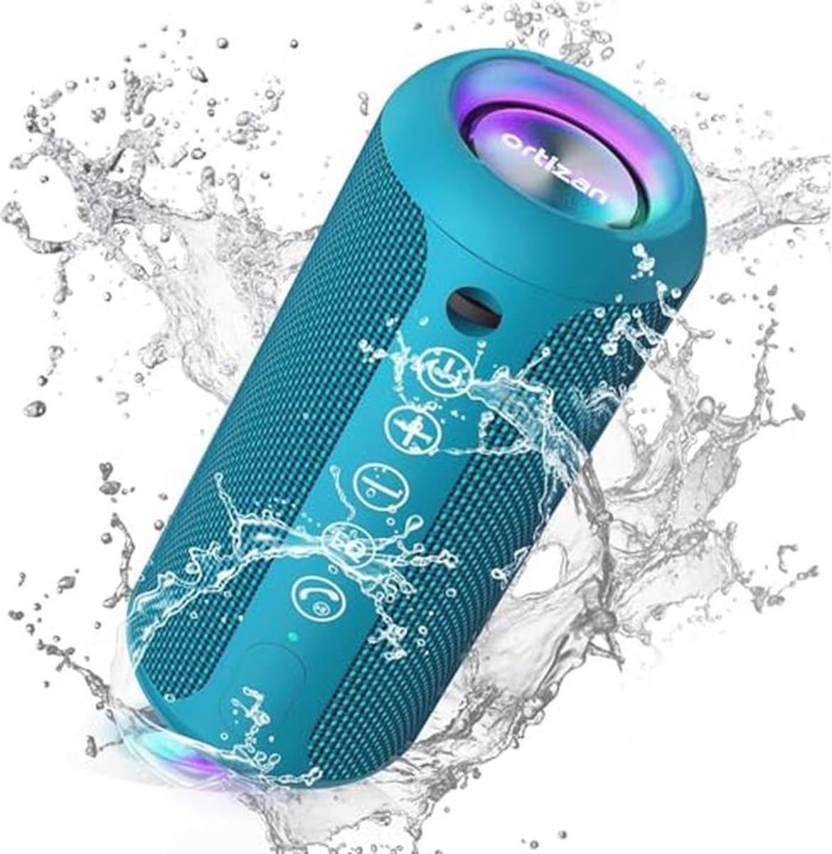 Ortizan Bluetooth luidspreker, bleutooth box met ledlicht, draagbare mini-muziekbox met handsfree-functie, IPX7 waterbescherming en 360° surround sound, draadloze outdoor luidspreker met AUX, TF