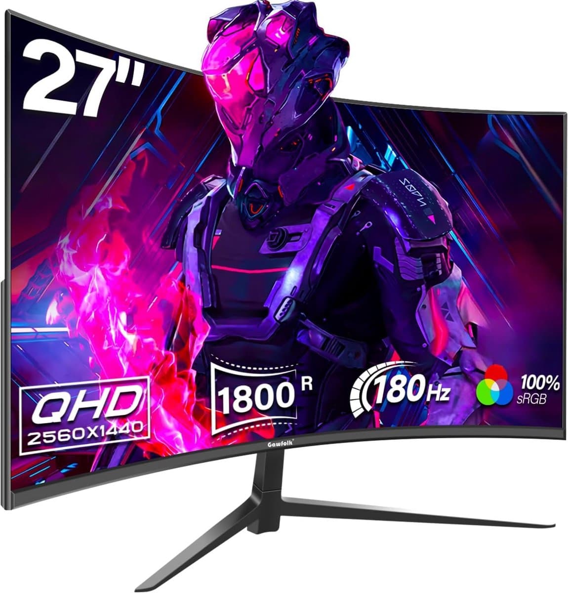 27-inch gebogen gaming monitor QHD 180Hz – Frameloos PC scherm 2560x1440P met VESA, DP en HDMI