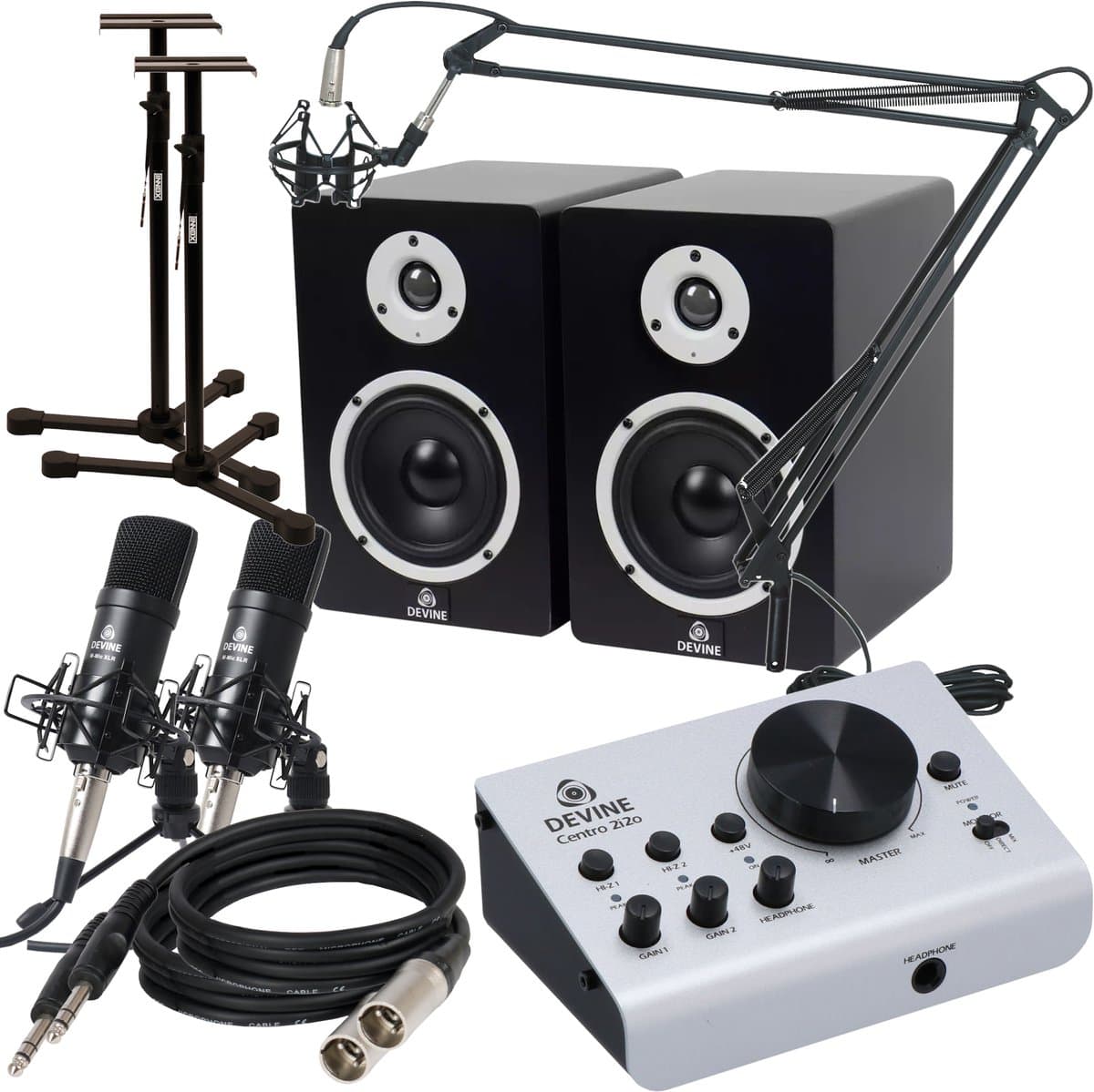 Devine Centro 2i2o broadcasting bundle plus monitorstatieven