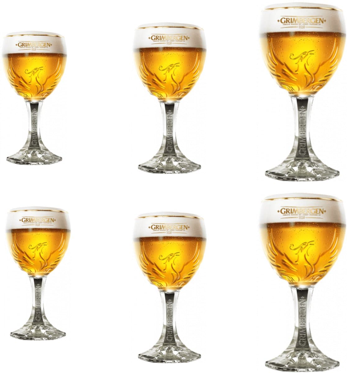 Grimbergen Bierglazen Cadeauset – 6 stuks (2x 25cl, 2x 33cl, 2x 50cl) – Originele Grimbergen glazen