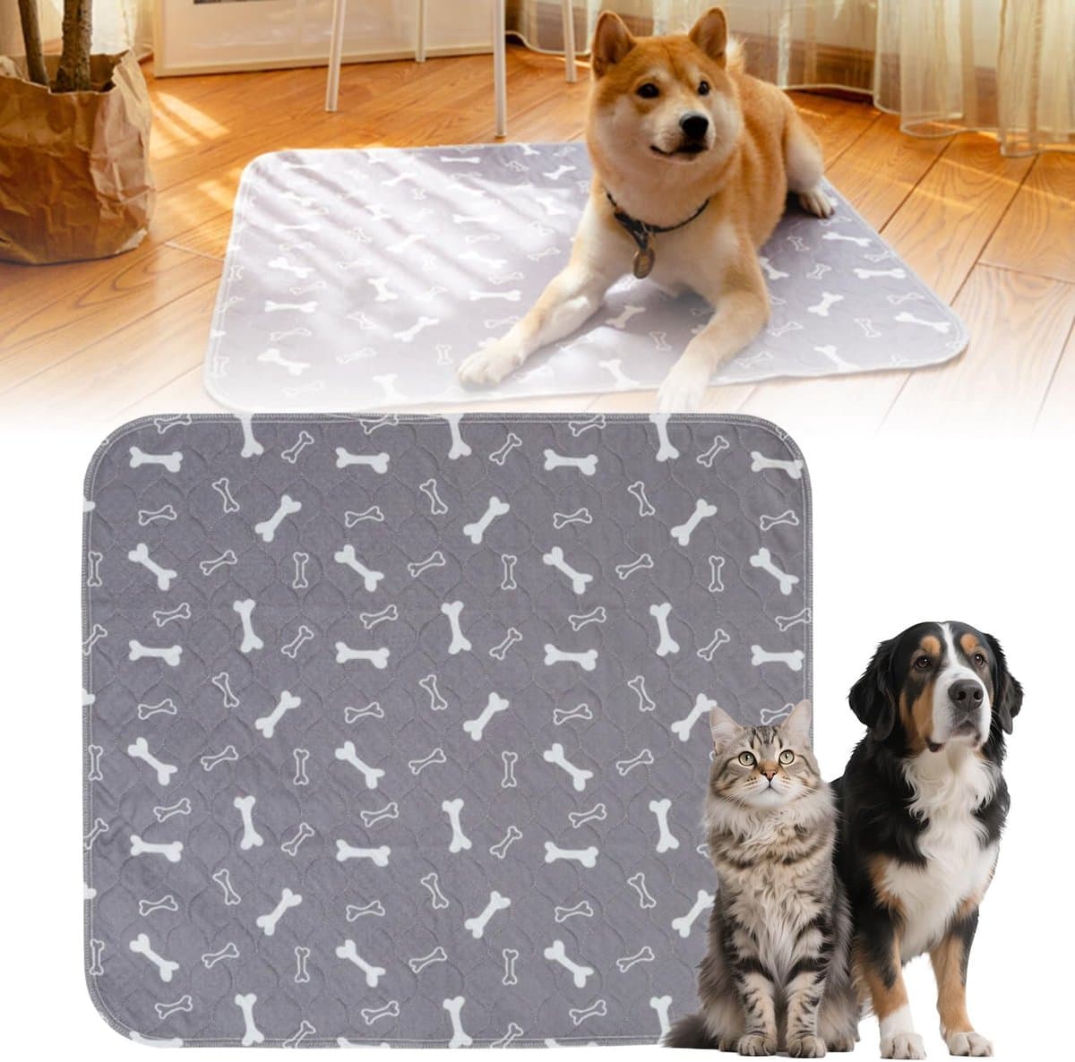 Puppy-urinematten - voor honden wasbare puppy-urinematten - herbruikbare puppy-urinematten wasbaar voor honden en katten - duurzame lekvrije en antislip trainingsmatten - voor huisdieren voor thuis en op reis - 1 stuk(grijs L 80cm × 90cm)