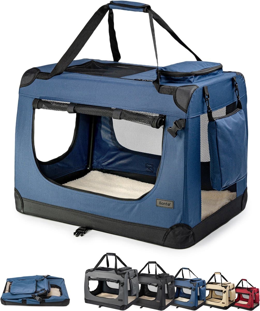 lionto kattentransportbox comfortabel & mesh-ventilatie, donkerblauw 60x42x44 cm