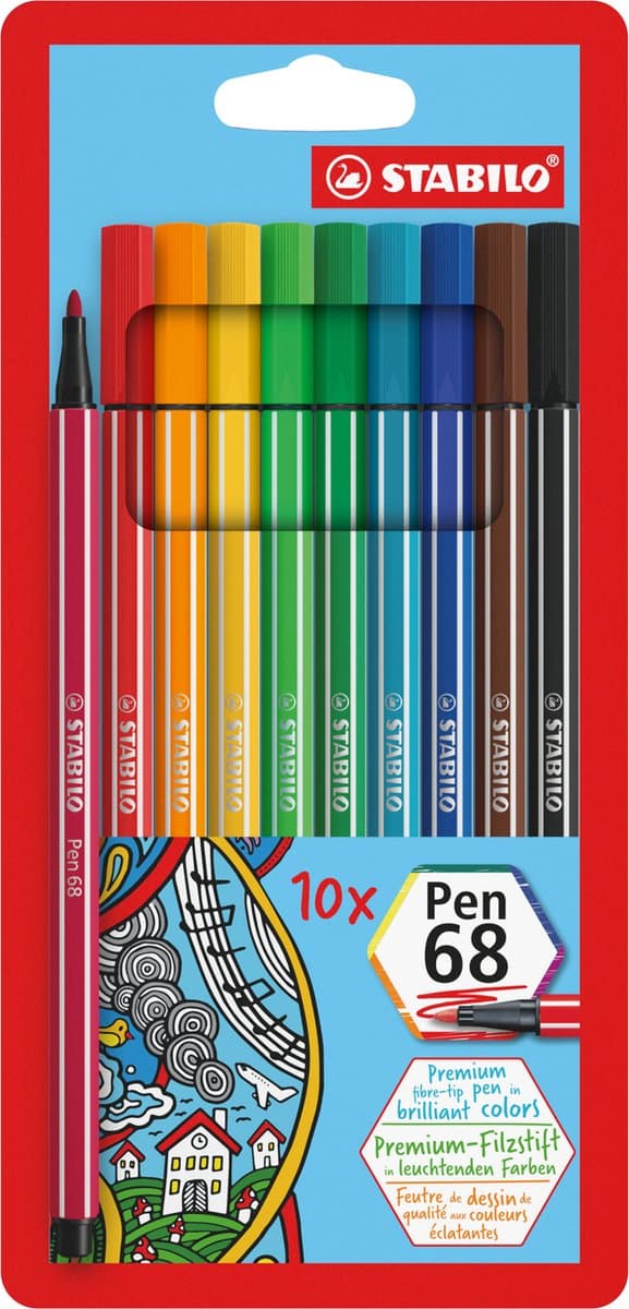 STABILO Pen 68 - Premium Viltstift - Hersluitbare Etui Met 10 Kleuren