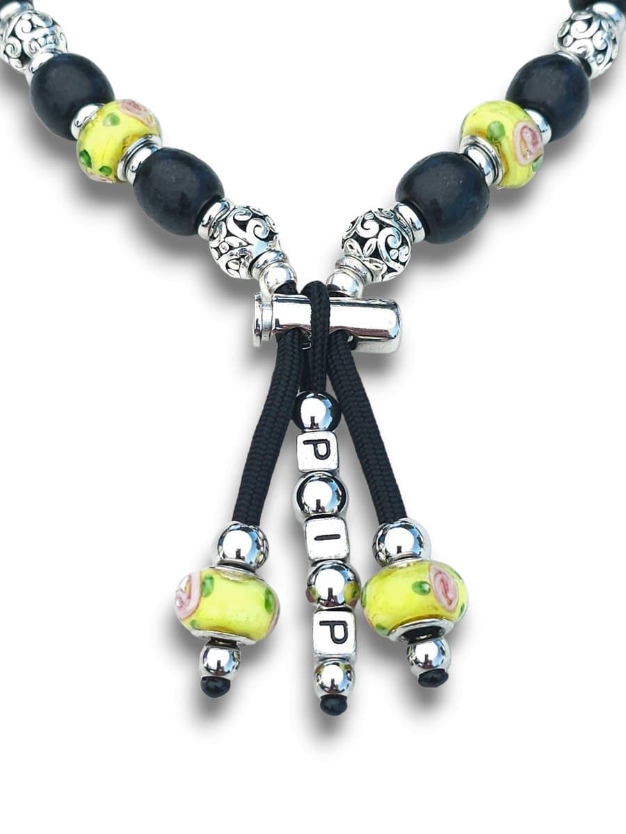 Halsketting hond, gele Pandora-stijl kralen, Paracord, Maat L 41-50 CM
