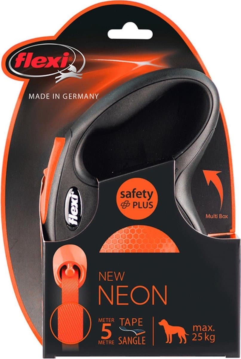 Flexi New Neon Tape - Hondenriem - Zwart Oranje - M - 5 m - Middelgrote Honden