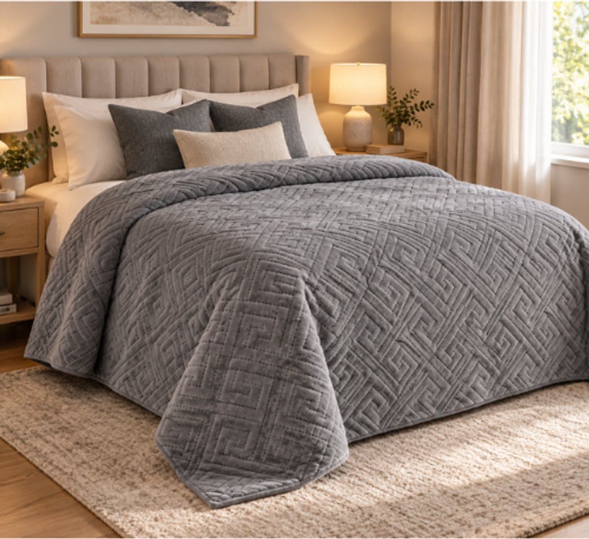 Deluxe Bedsprei 240 x 220 cm Grijs- Greca patroon
