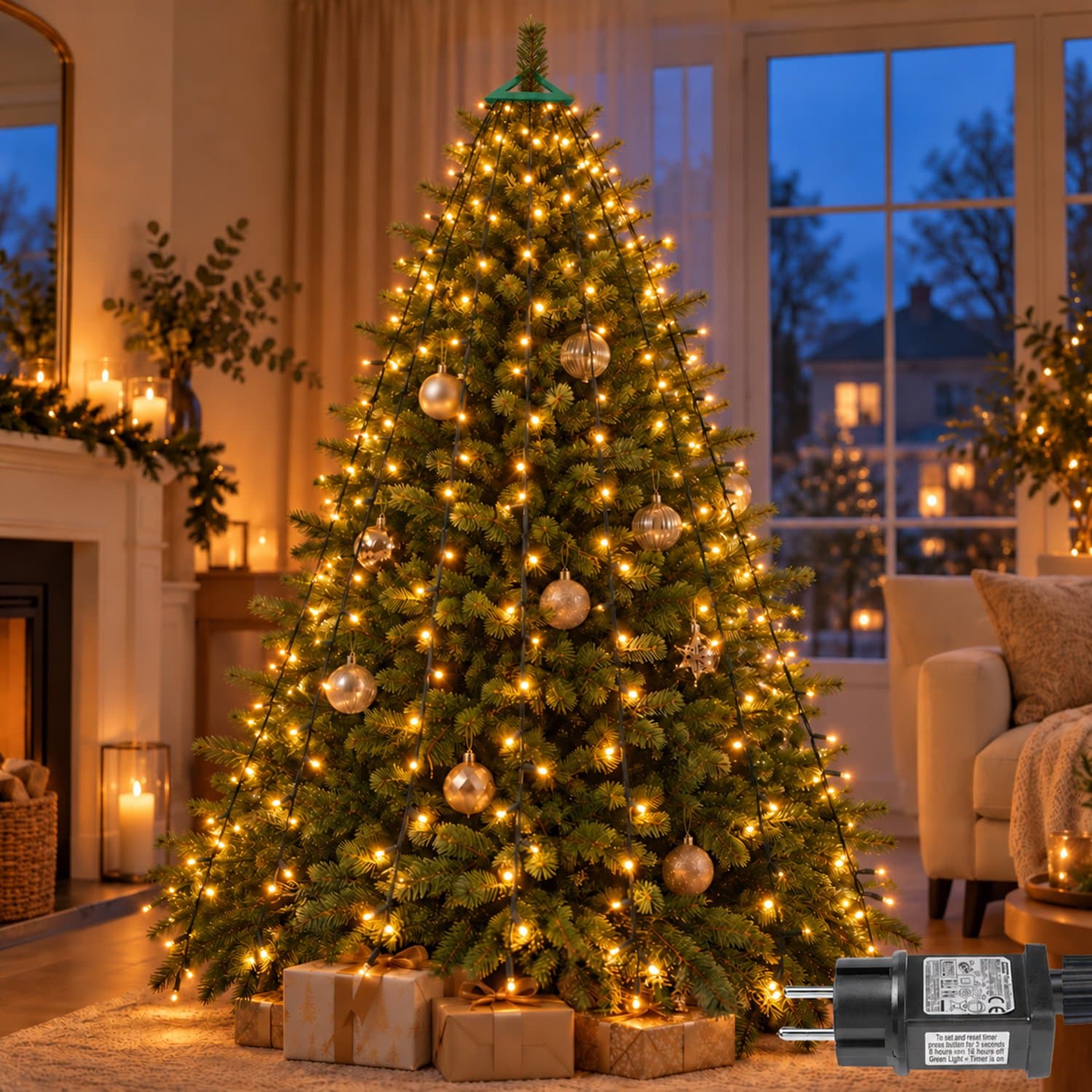 Lapamax Kerstboomverlichting met Ring - LED Lichtmantel 2 m met 400 LEDs en 16 Strengen - zonder Stertopper - 8 Lichtstanden, Timer en Geheugen - IP44 Binnen en Buiten - Warm Wit - Kerstdecoratie