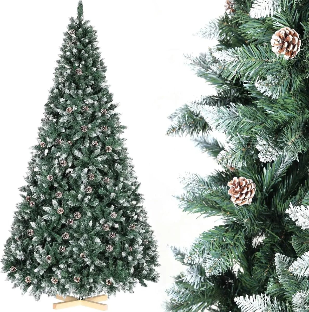 Niamora Kerstboom met denneappels - Kunstkerstboom - Dennenboom - Sparrenboom - 5FT 150 cm - Sneeuw - Canades spar kerstboom.