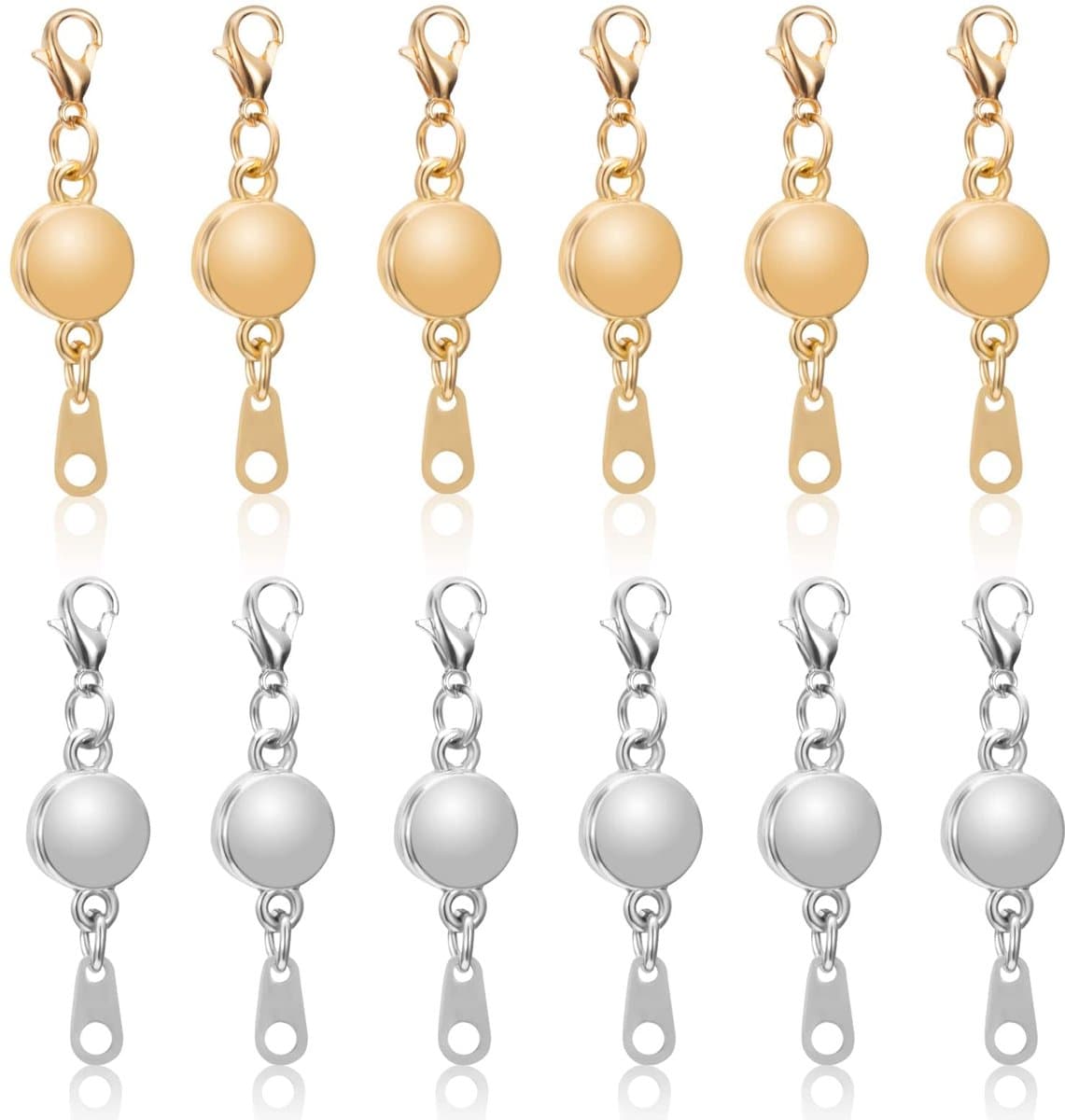 sieradensluitingen, 12 stuks, magnetische karabijnsluitingen voor halskettingen, armbanden, kettingen, doe-het-zelf handwerk, zilver en goud