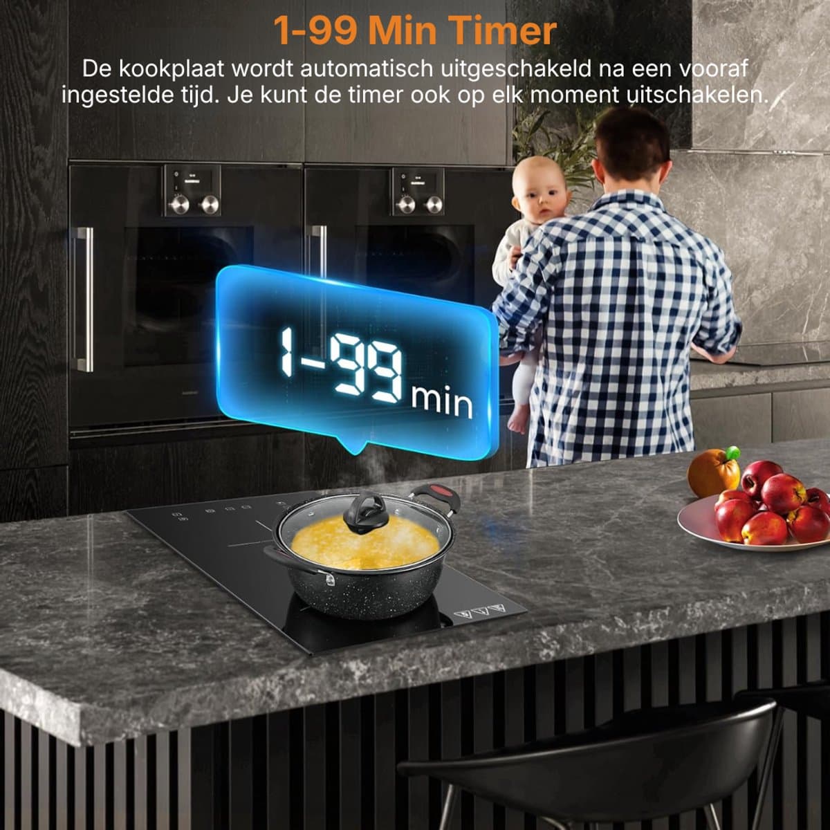 KIRA® Inductie Kookplaat Inbouw - 2 Pitten - Inductiekookplaat - Ingebouwde inductiekookplaat - Zwart - 52cm x 30cm x 8cm
