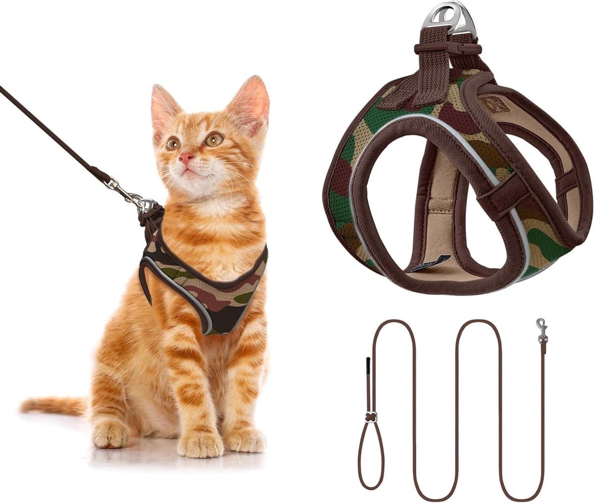 Katten Tuigje - Huisdier Harnas - Veilig Wandelen - Verstelbaar en Reflecterend - Maat XS - Camouflage