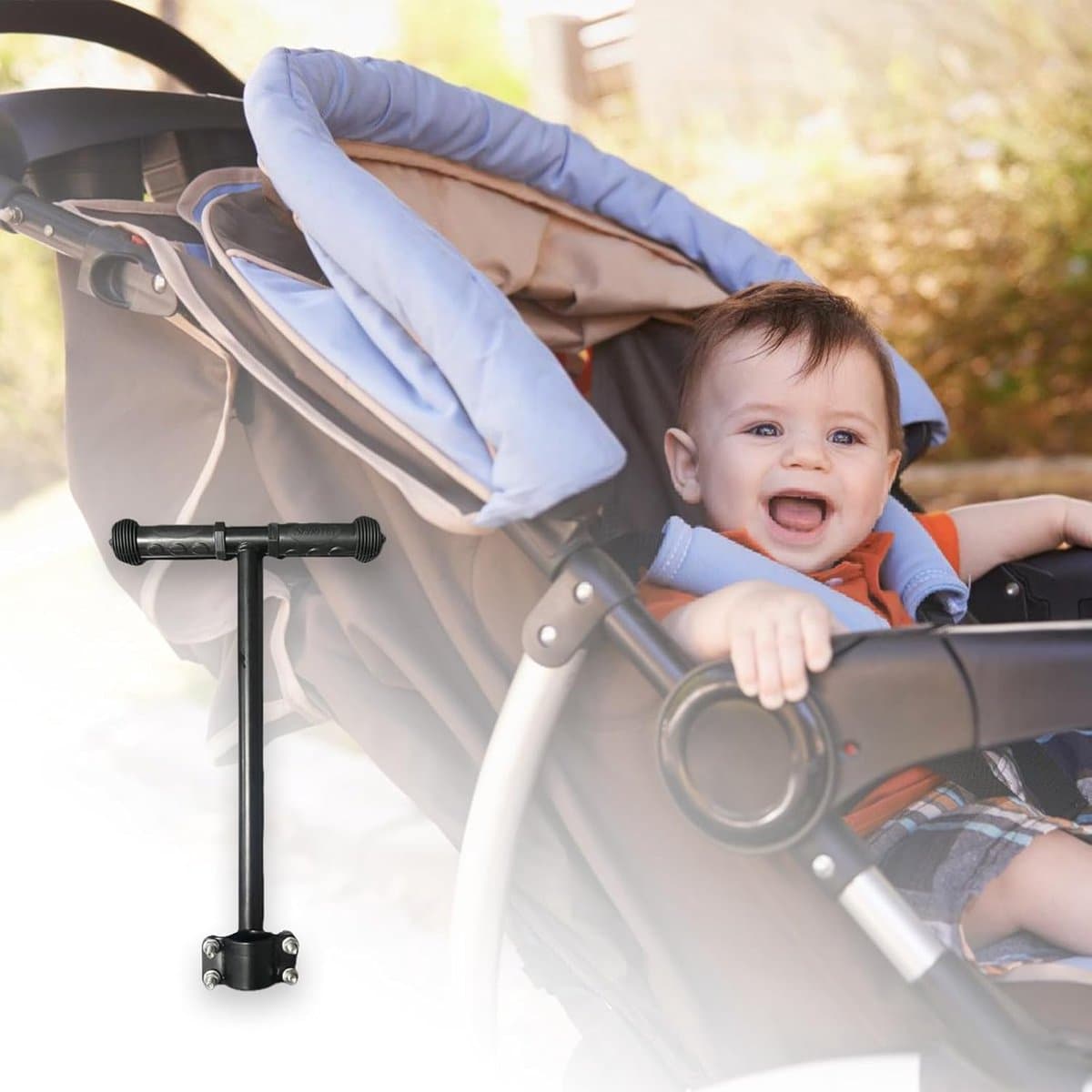 Kinderwagen Handvat Extender - Stuurverlenging Kinderwagen - Comfortabel Wandelen - Verstelbare Klem - 37 cm Lengte - Zwart